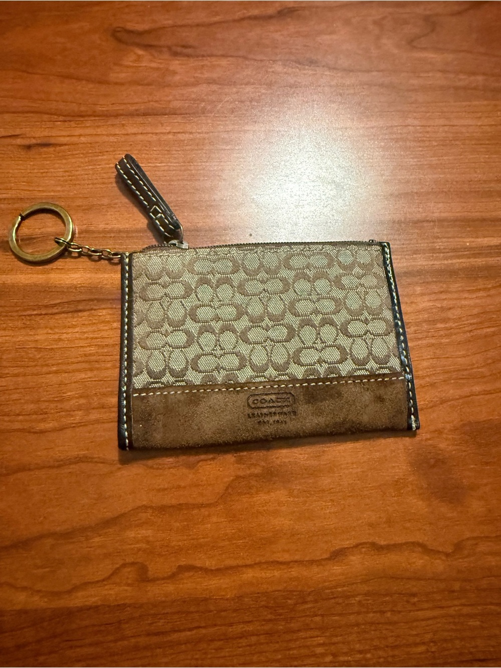 Coach Brown Signature Canvas Card Case with Key Ring